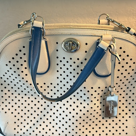 Designer Coach Cream Perforated Crossgrain Leather Prince Street Satchel Bag - Picture 3 of 10